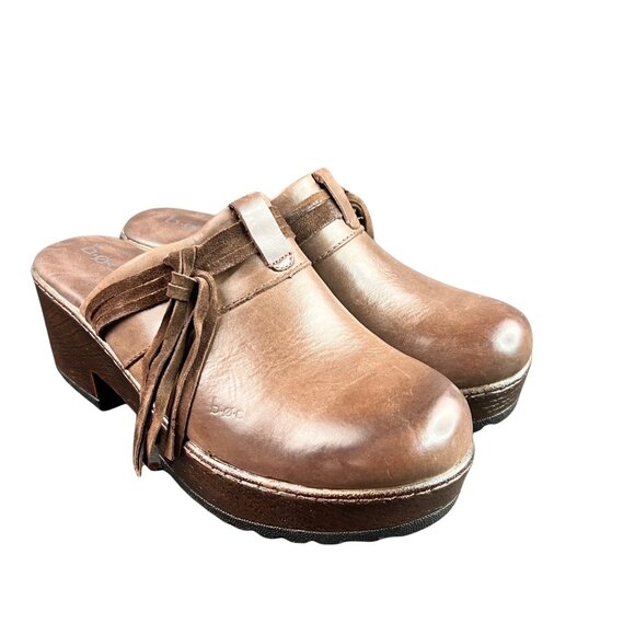 B.O.C. Womens Brown Leather Block Heel Platform Mule Clogs Shoes US sz 8 EUC - Picture 2 of 12